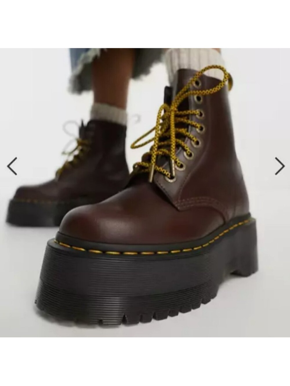 Dr. Martens Brown Burgundy 1460 Pascal Max with Yellow Laces Size W9